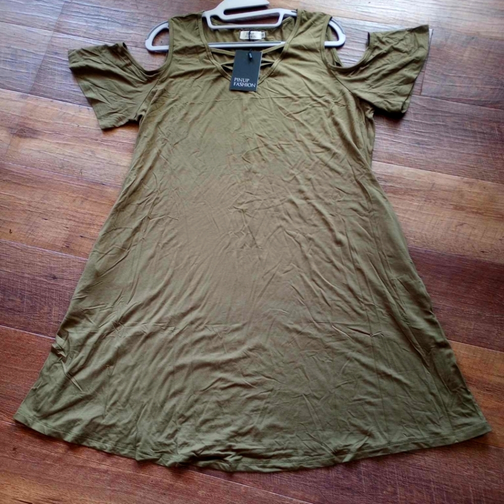 Dress v shape dark greenfor plus women